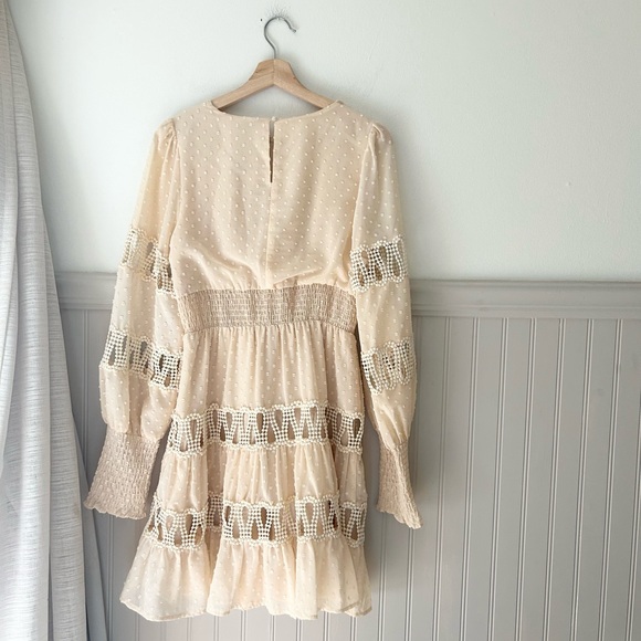 Champagne & Strawberry Anthropologie Small Cream Tiered Long Sleeve Dress - Picture 5 of 10